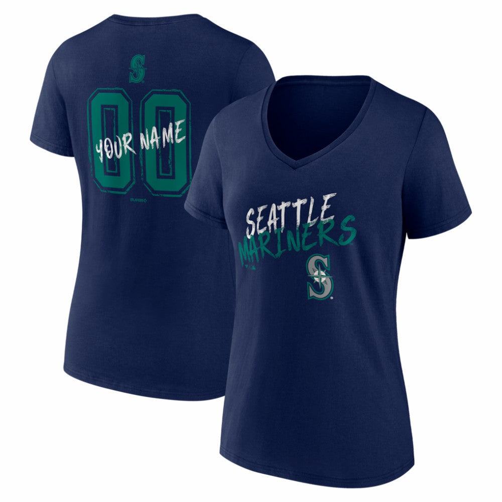 Seattle Mariners Women's Hustle Personalized Name & Number V-Neck T-Shirt - Navy T-shirts
