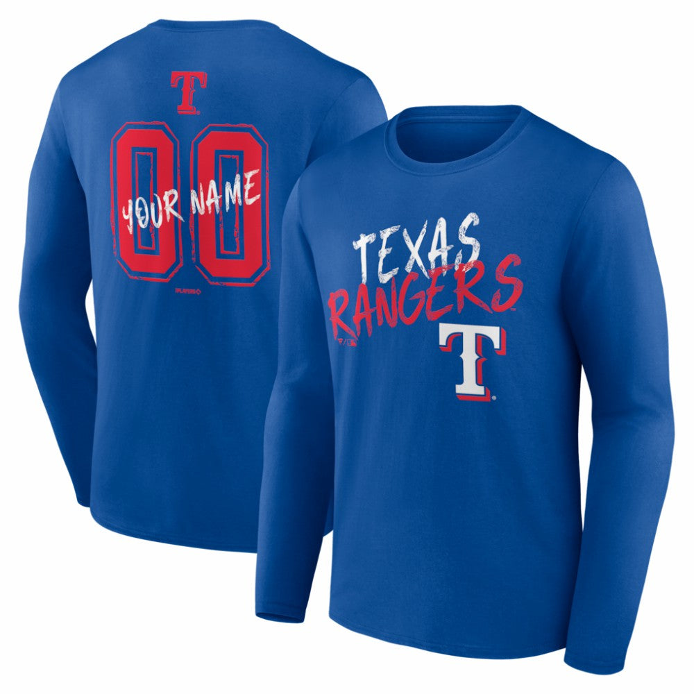 Texas Rangers  Hustle Personalized Name & Number Long Sleeve T-Shirt - Royal T-shirts