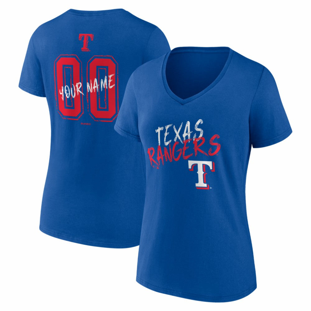 Texas Rangers Women's Hustle Personalized Name & Number V-Neck T-Shirt - Royal T-shirts