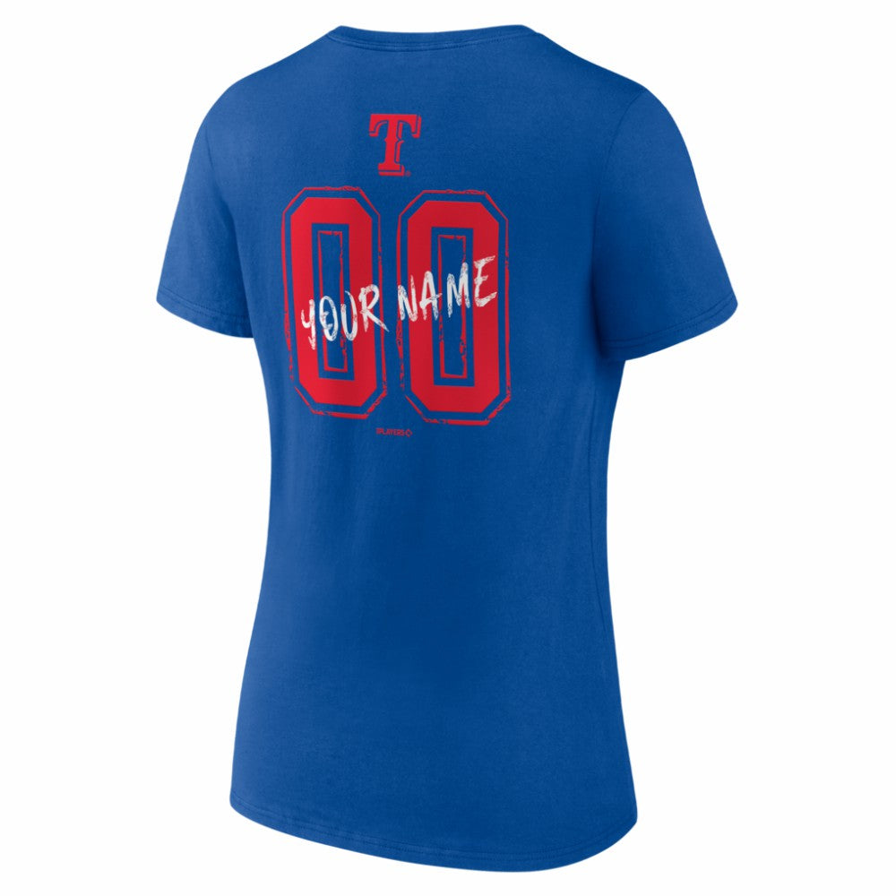 Texas Rangers Women's Hustle Personalized Name & Number V-Neck T-Shirt - Royal T-shirts