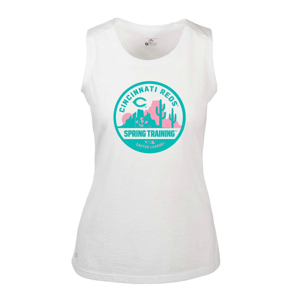 Cincinnati Reds Levelwear Women's Macy Spring Training Badge Bold Tank Top - White Tanks