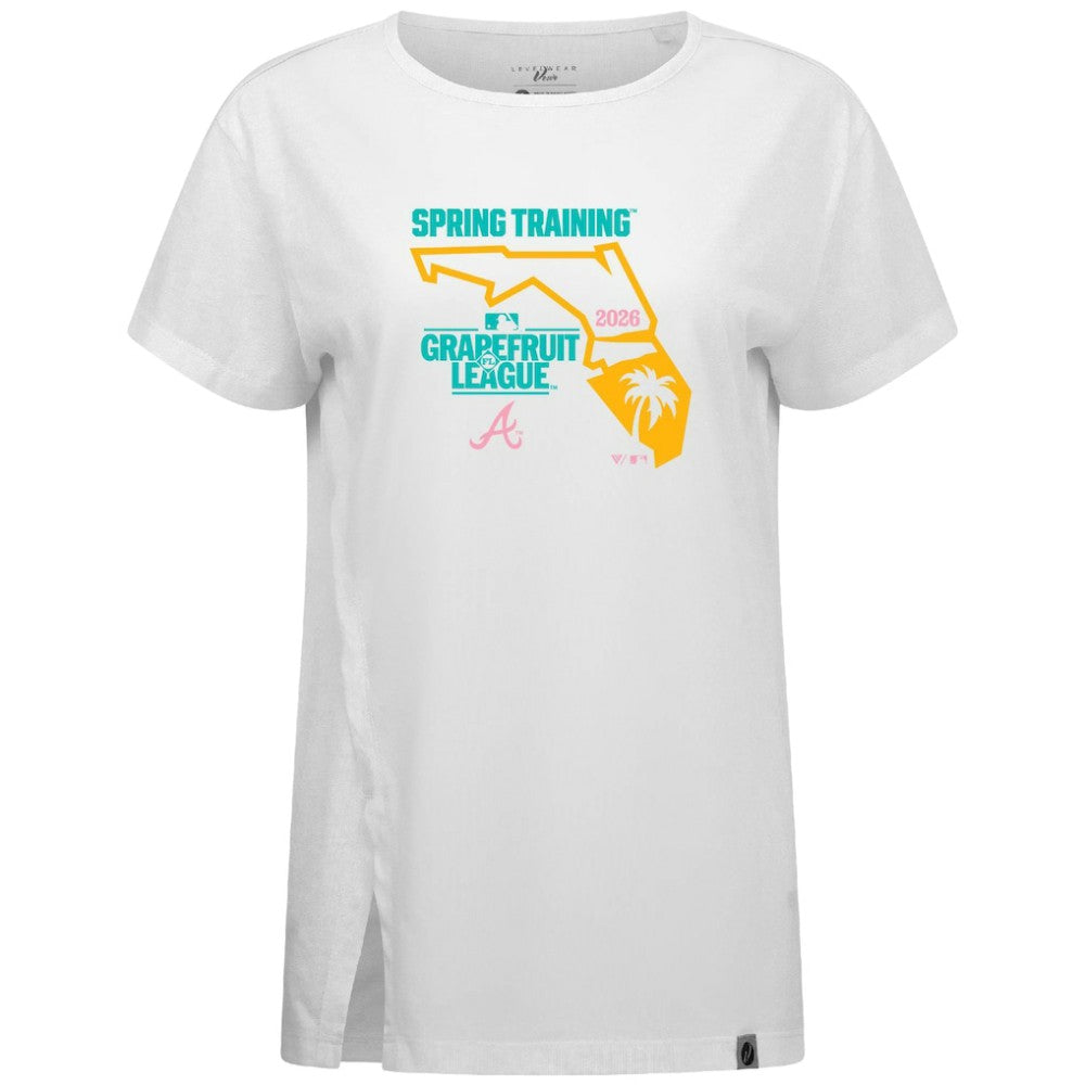 Atlanta Braves Levelwear Women's 2026 Spring Training Influx Ball Bold T-Shirt - White T-shirts