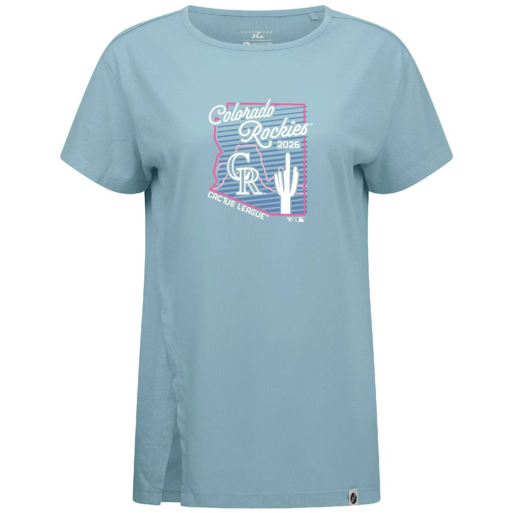 Colorado Rockies Levelwear Women's Influx Spring Training Sunrise Bold T-Shirt - Blue T-shirts