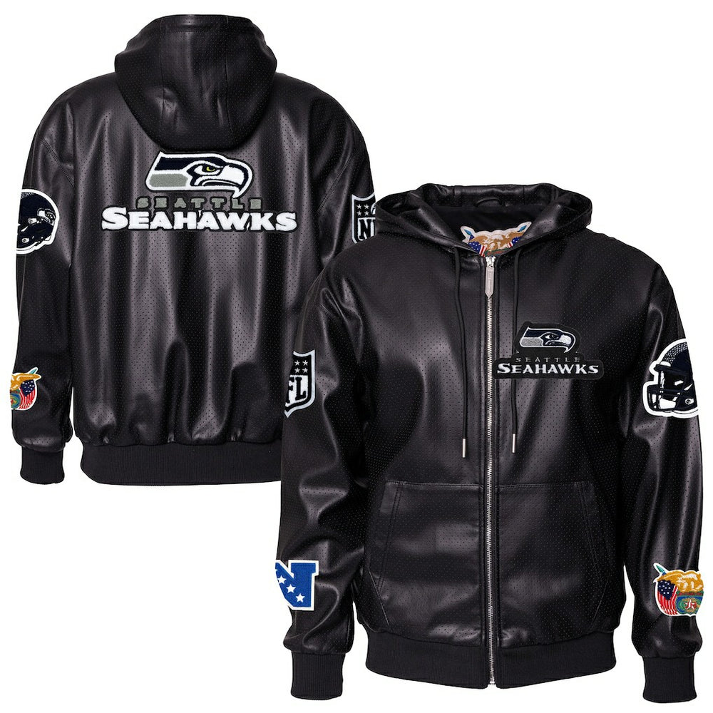 Seattle Seahawks Jeff Hamilton Vegan Leather Full-Zip Hooded Jacket Black