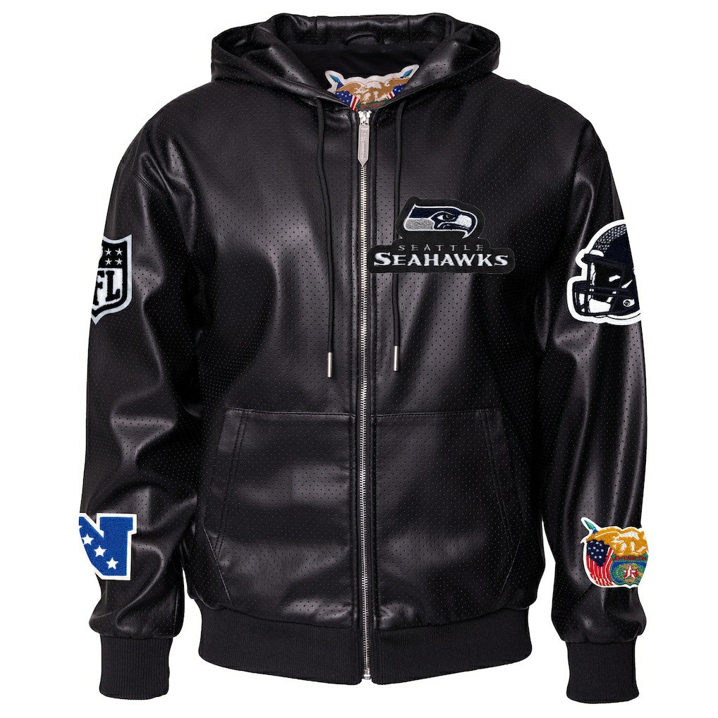 Seattle Seahawks Jeff Hamilton Vegan Leather Full-Zip Hooded Jacket Black