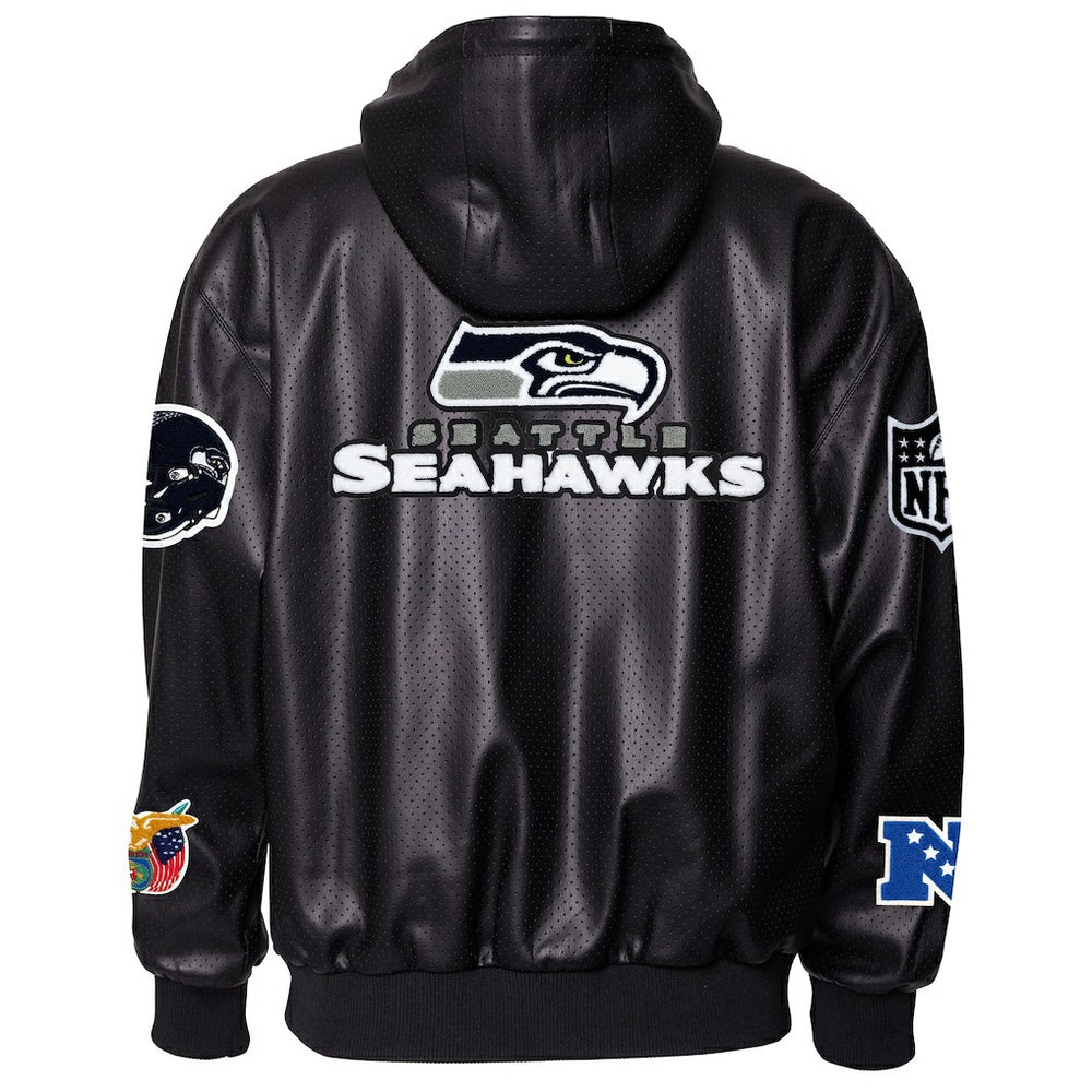 Seattle Seahawks Jeff Hamilton Vegan Leather Full-Zip Hooded Jacket Black