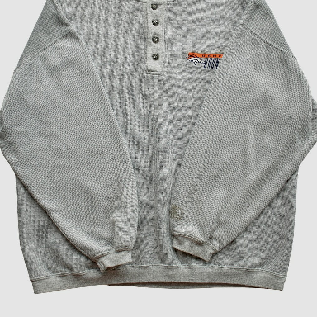 Denver Broncos Starter 90s Pullover Sweatshirt Heather Gray Vintage