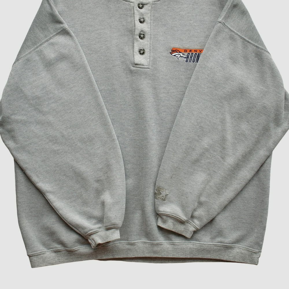 Denver Broncos Starter 90s Pullover Sweatshirt Heather Gray Vintage