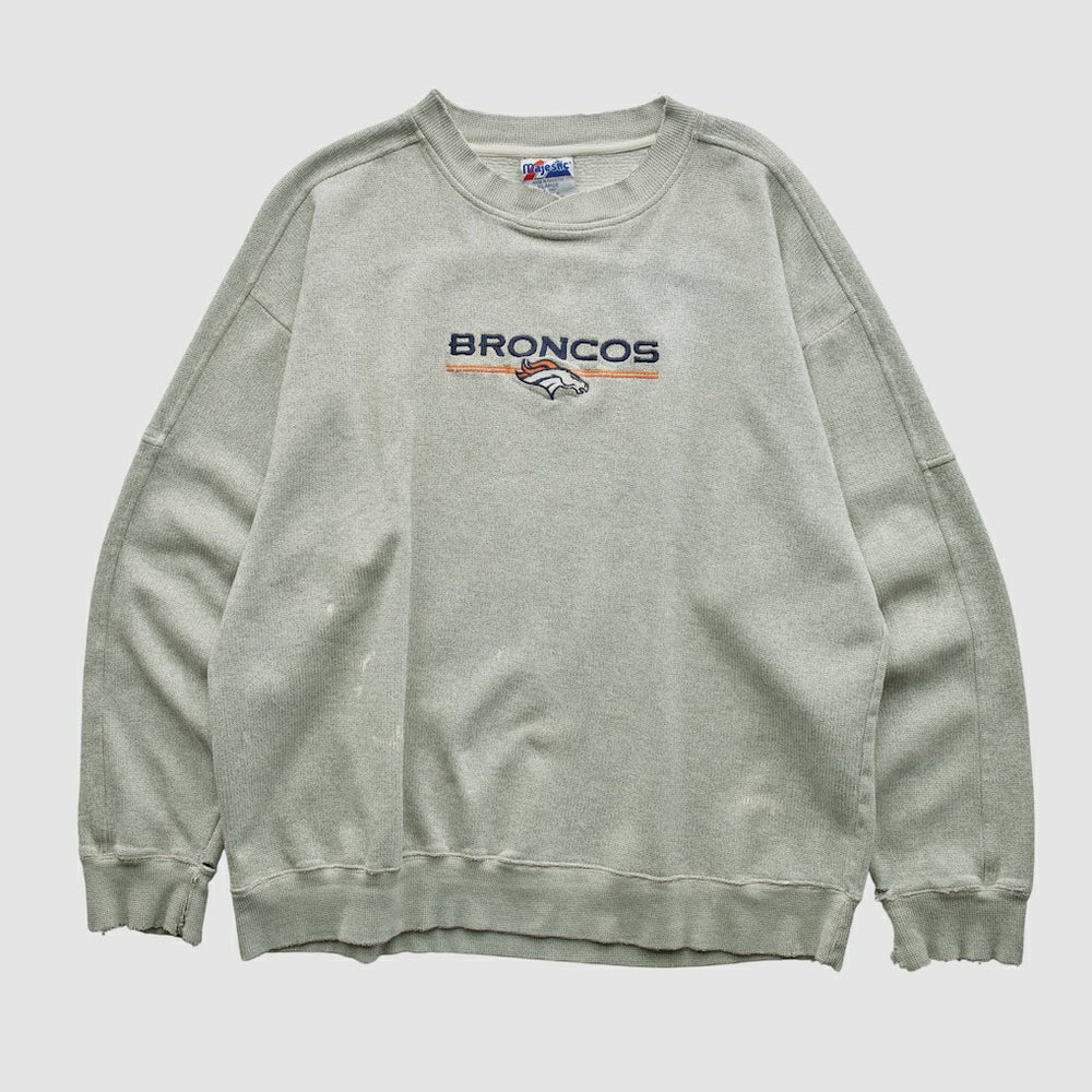 Denver Broncos Majestic 2000s Pullover Sweatshirt Heather Gray Vintage