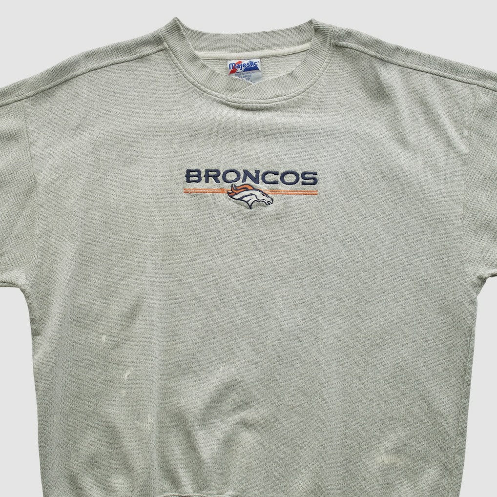 Denver Broncos Majestic 2000s Pullover Sweatshirt Heather Gray Vintage