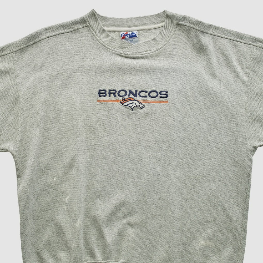 Denver Broncos Majestic 2000s Pullover Sweatshirt Heather Gray Vintage
