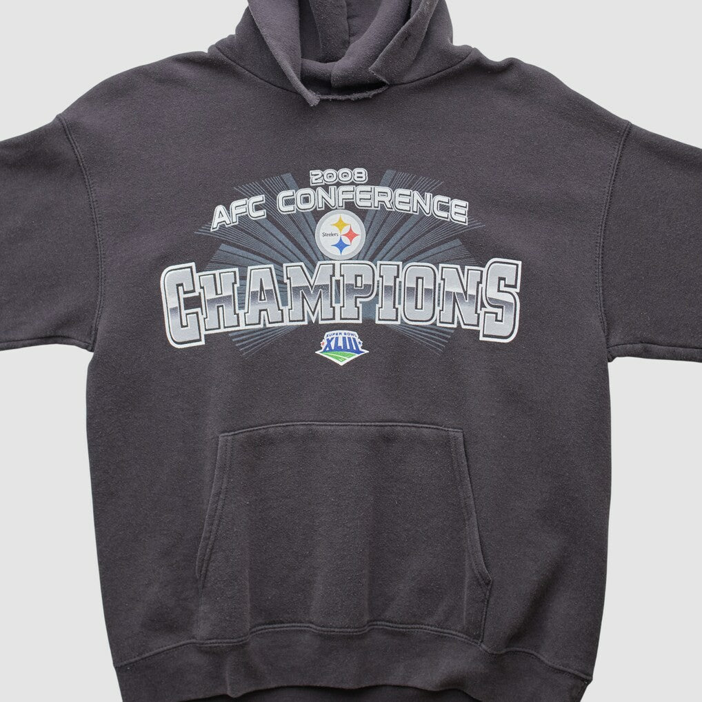 Pittsburgh Steelers NFL 2008 Hooded Pullover Sweatshirt Black Vintage