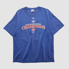 World Series Champions Majestic 2008 T-shirt - Blue - L by Fanatics Real Vintage T-shirts