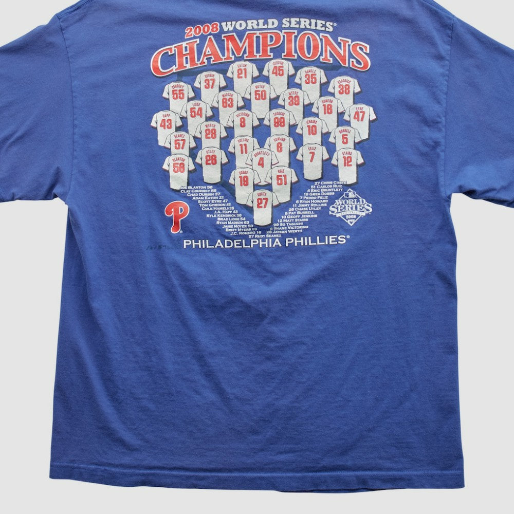 World Series Champions Majestic 2008 T-shirt - Blue - L by Fanatics Real Vintage T-shirts