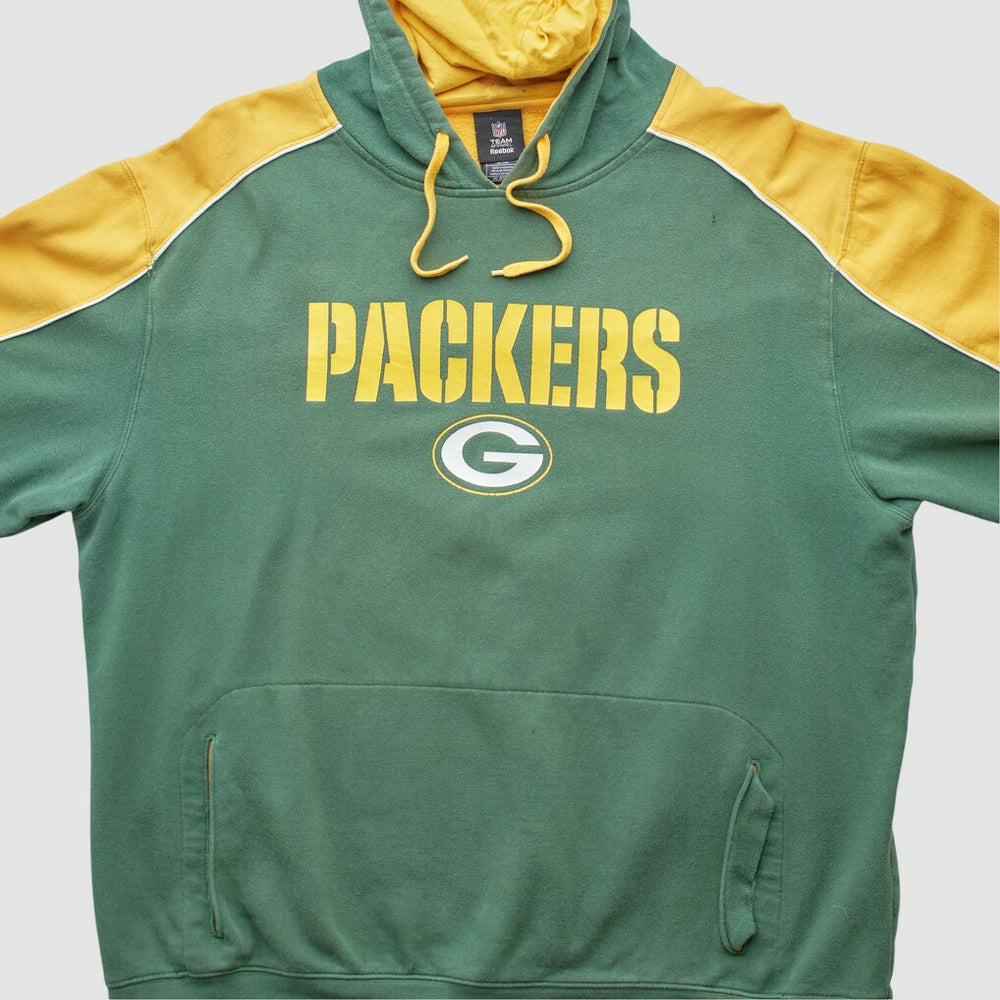 Green Bay Packers Reebok 2010s Hooded Pullover Sweatshirt Green Vintage