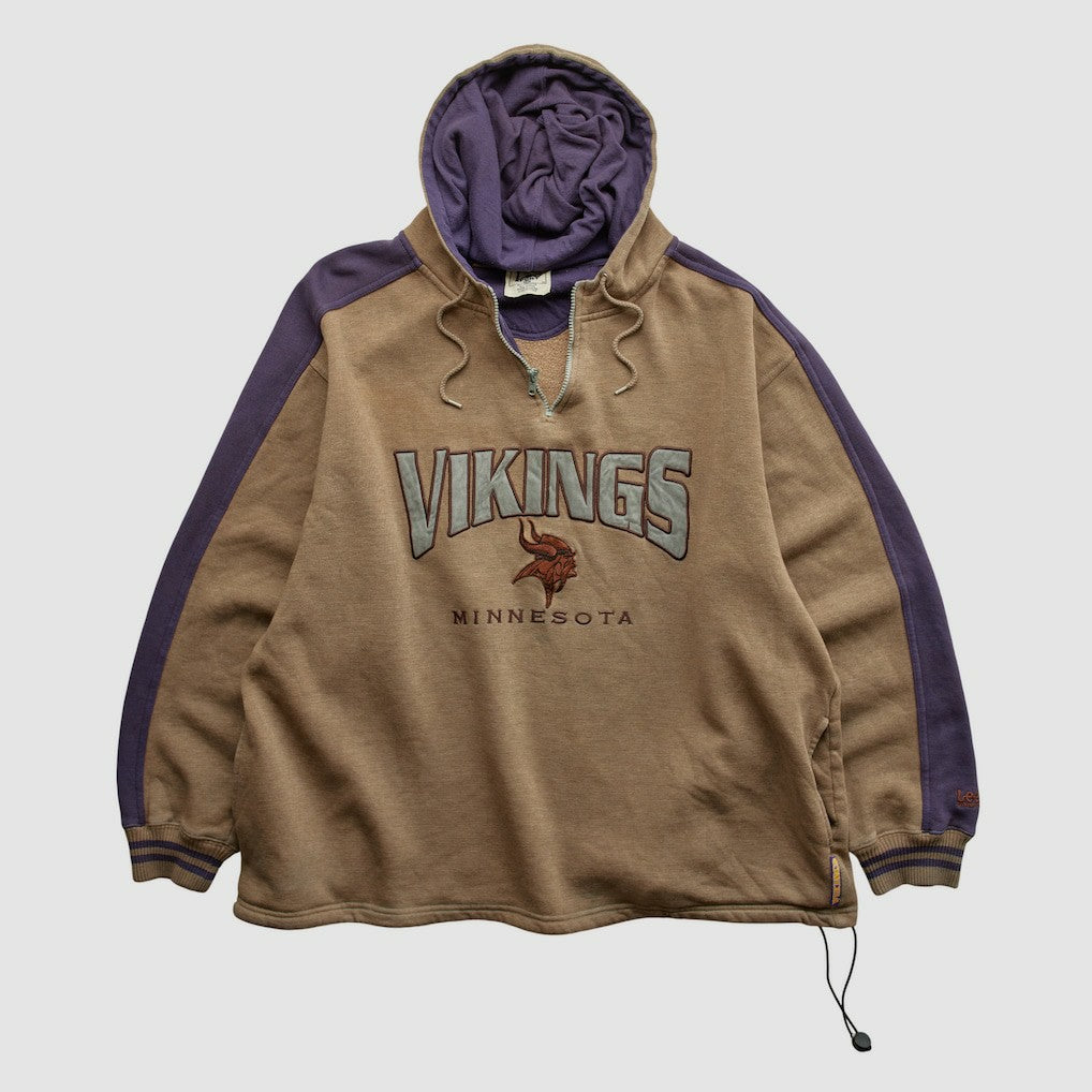Minnesota Vikings Lee Sport 90s Hooded 1/4 Zip Sweatshirt Clay Vintage