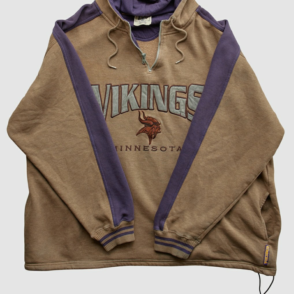 Minnesota Vikings Lee Sport 90s Hooded 1/4 Zip Sweatshirt Clay Vintage