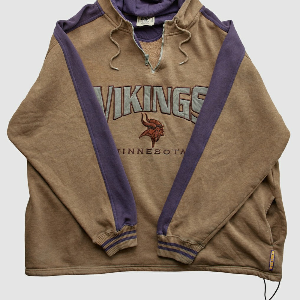 Minnesota Vikings Lee Sport 90s Hooded 1/4 Zip Sweatshirt Clay Vintage