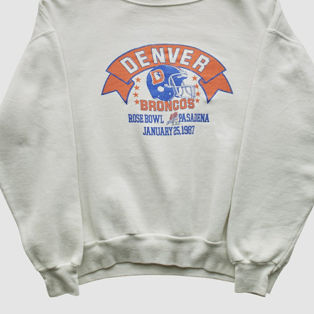 Denver Broncos Signal Sports 1987 Pullover Sweatshirt White Vintage