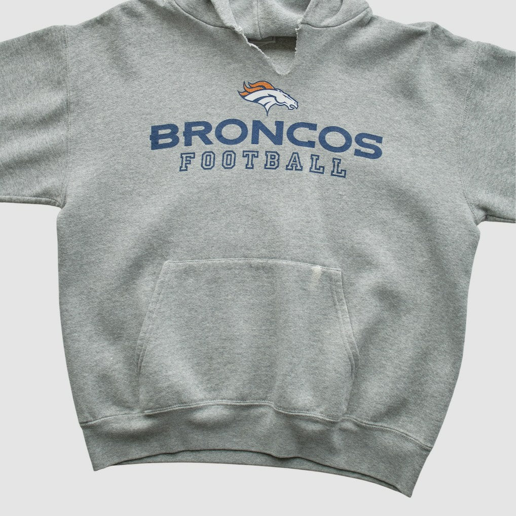 Denver Broncos NFL 2000s Hooded Pullover Sweatshirt Heather Gray Vintage