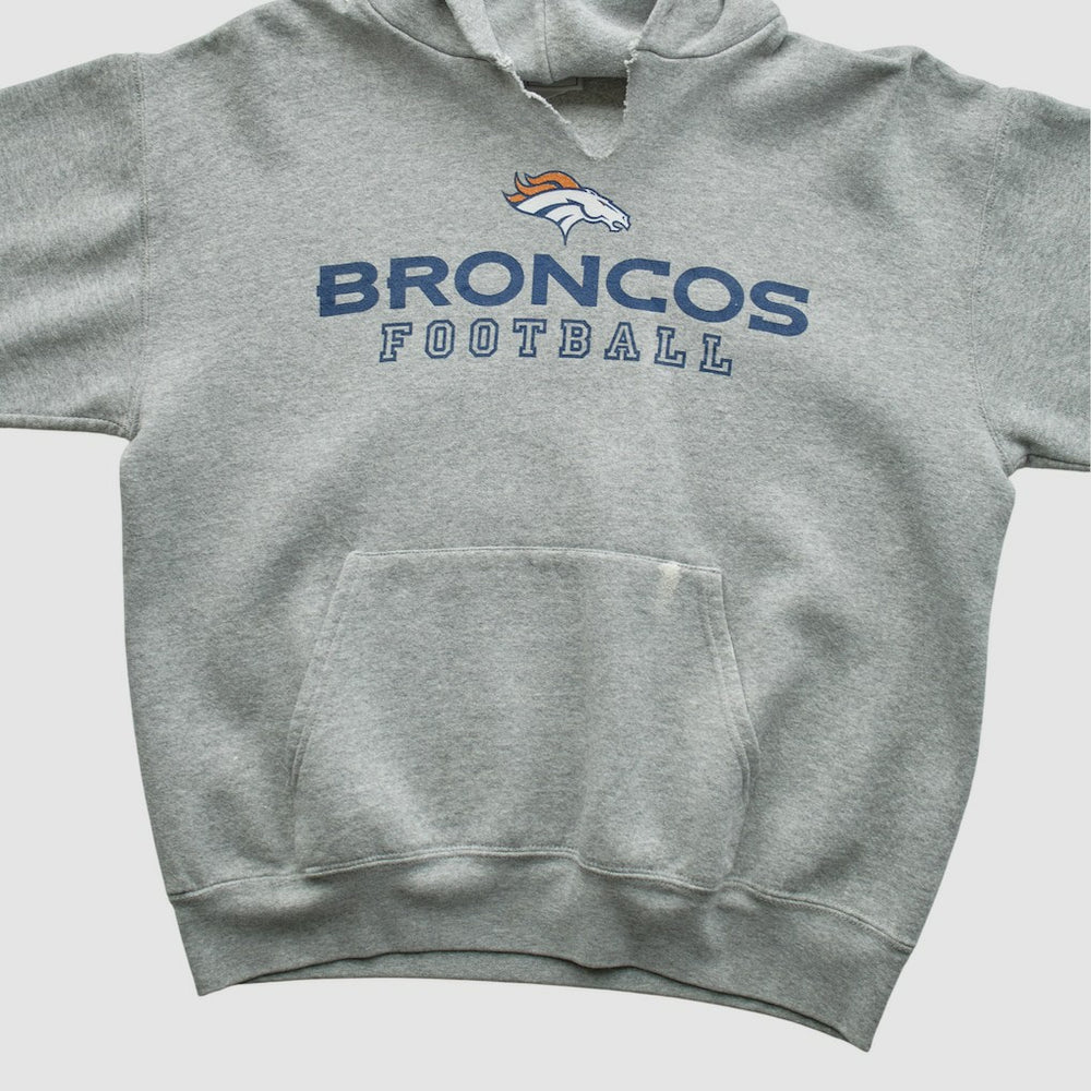 Denver Broncos NFL 2000s Hooded Pullover Sweatshirt Heather Gray Vintage