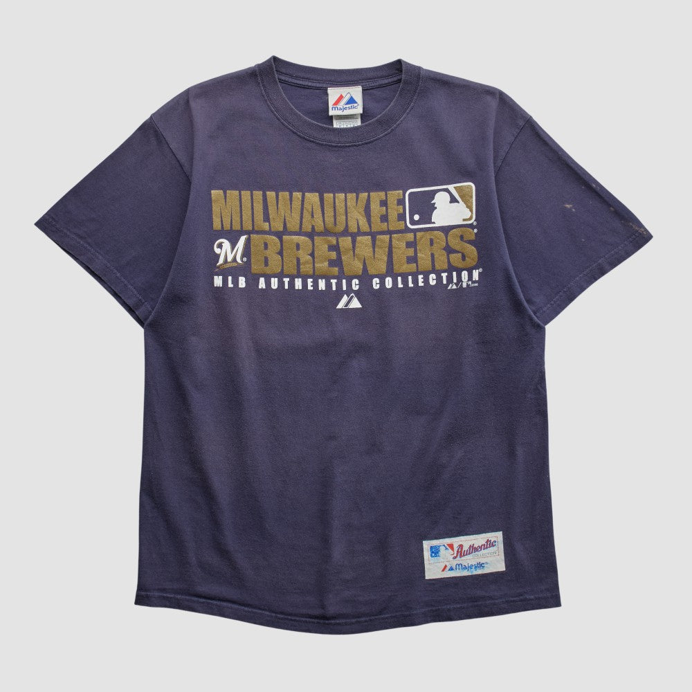 Milwaukee Brewers Majestic 2008 T-shirt - Navy - S by Fanatics Real Vintage T-shirts