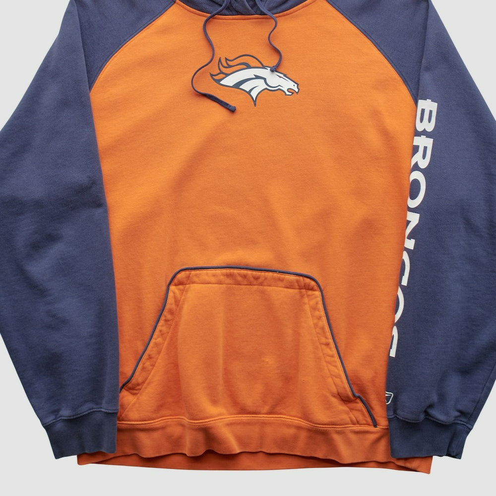 Denver Broncos Reebok 2000s Hooded Pullover Sweatshirt Orange Vintage