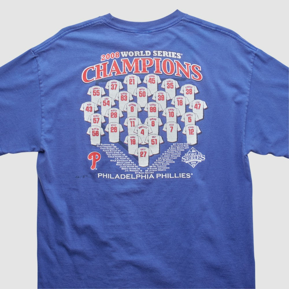 World Series Champions Majestic 2008 T-shirt - Blue - L by Fanatics Real Vintage T-shirts