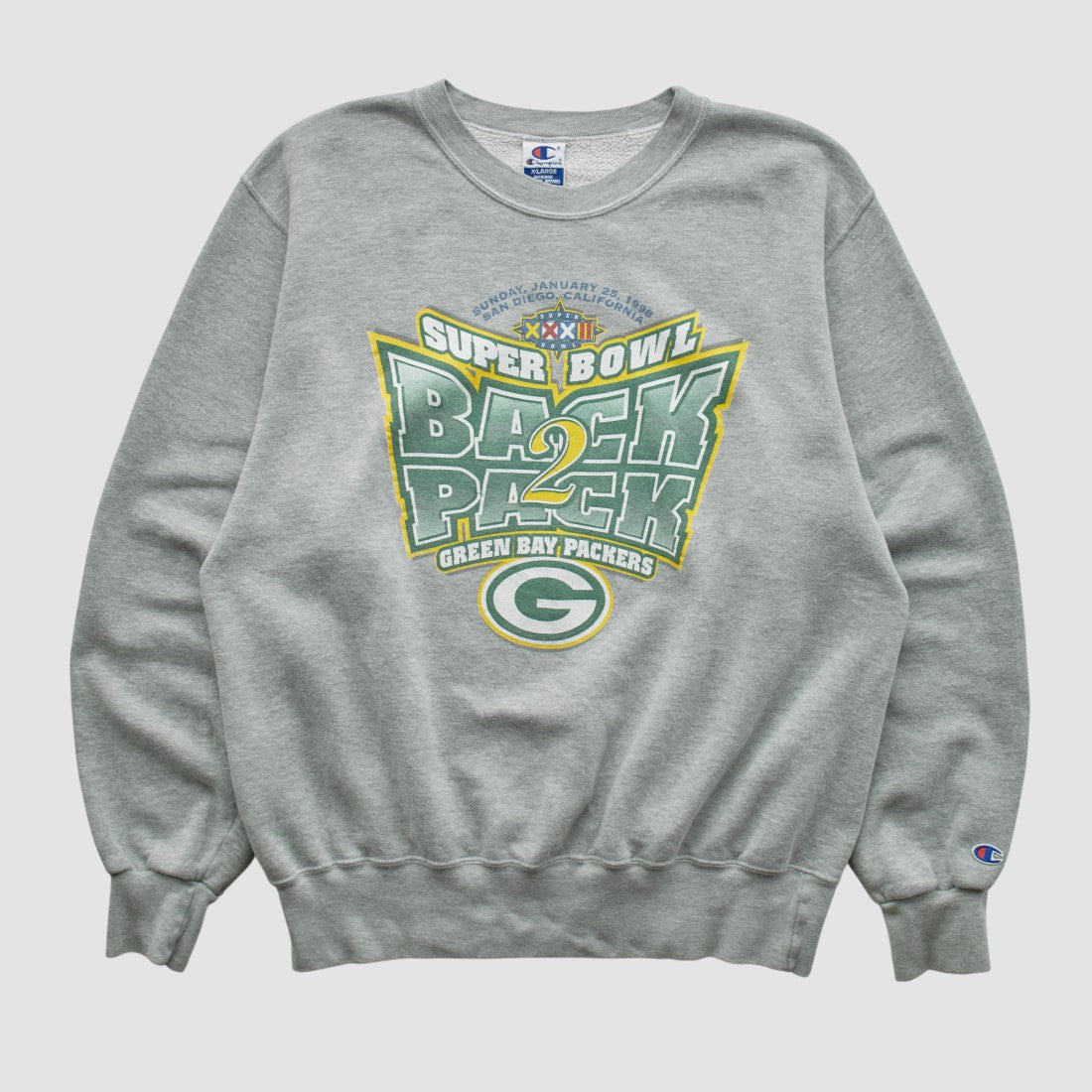 Green Bay Packers Champion 1998 Pullover Sweatshirt Heather Gray Vintage