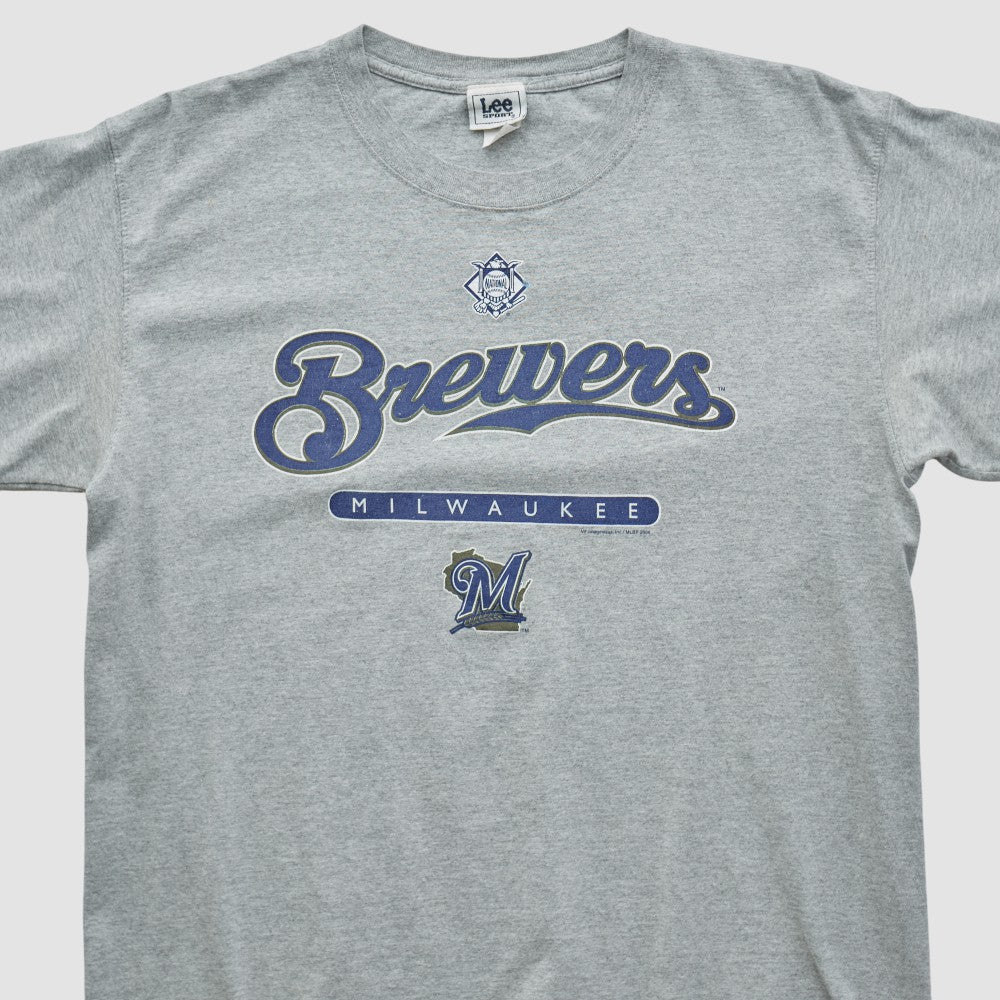 Milwaukee Brewers Lee Sport 2000s T-shirt - Heather Gray - M by Fanatics Real Vintage T-shirts