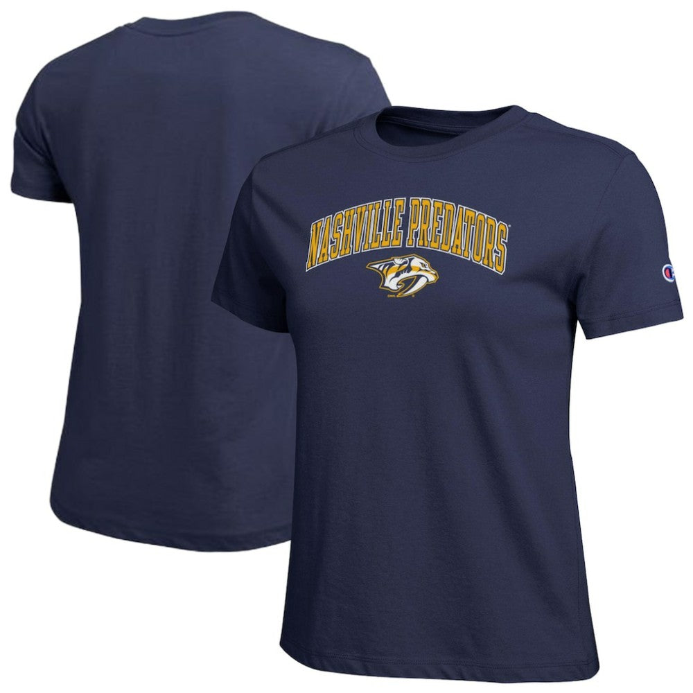 NHL Nashville Predators Champion Women's Arch Mascot Logo T-Shirt - Navy