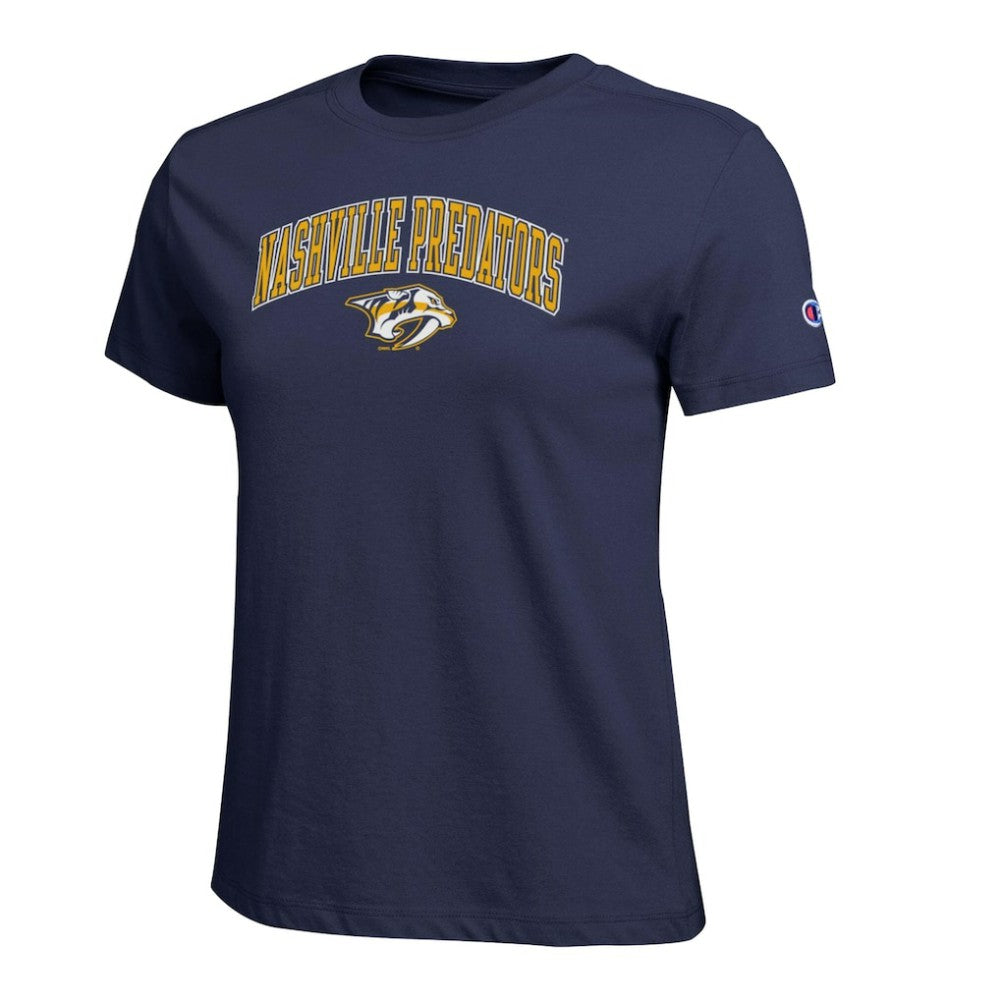 NHL Nashville Predators Champion Women's Arch Mascot Logo T-Shirt - Navy