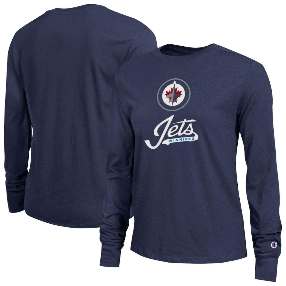 NHL Winnipeg Jets Champion Women's Wordmark Lockup Long Sleeve T-Shirt - Navy