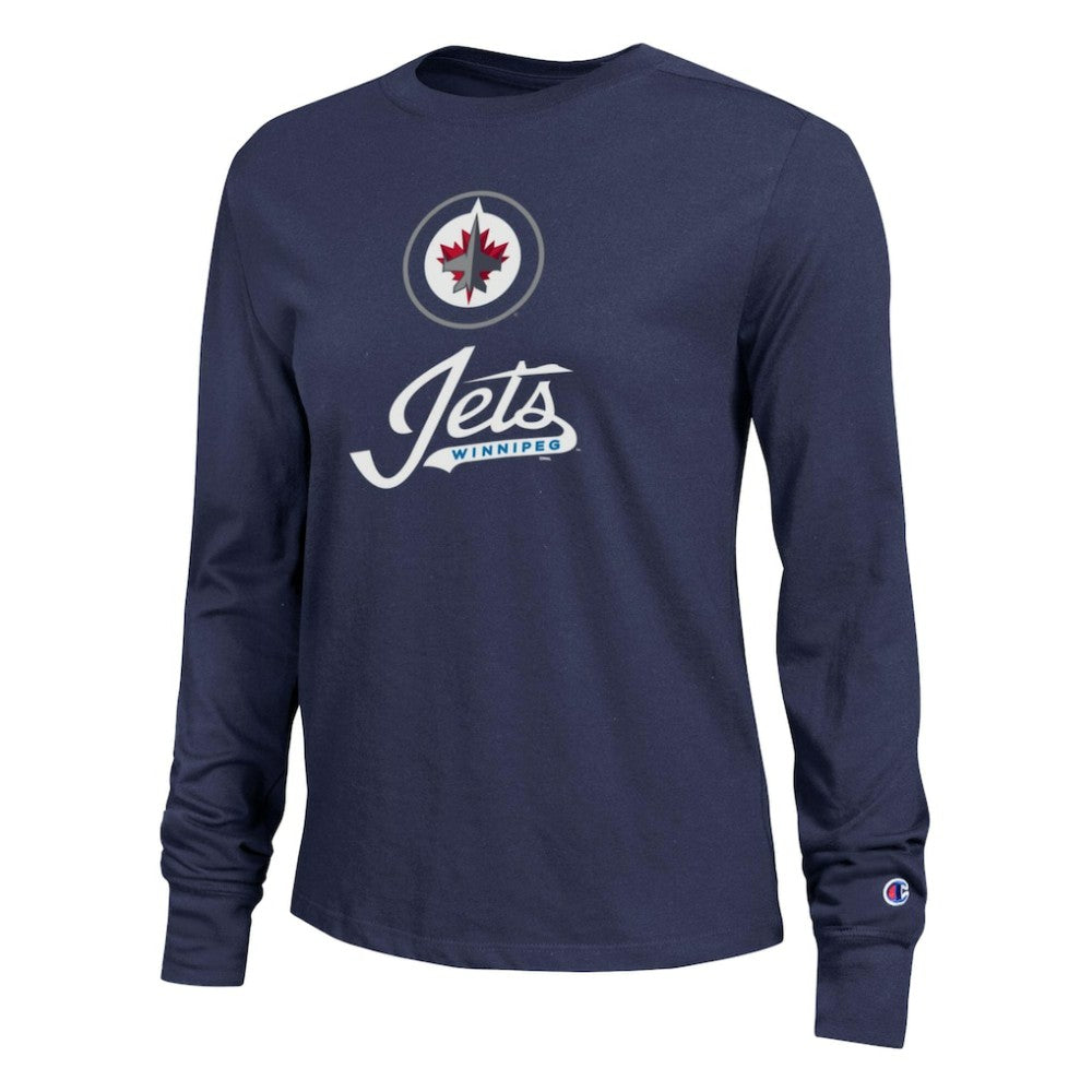 NHL Winnipeg Jets Champion Women's Wordmark Lockup Long Sleeve T-Shirt - Navy