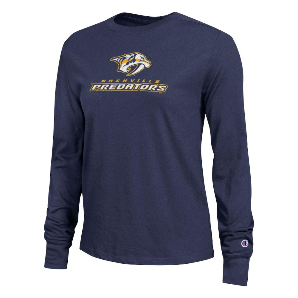 NHL Nashville Predators Champion Women's Wordmark Lockup Long Sleeve T-Shirt - Navy