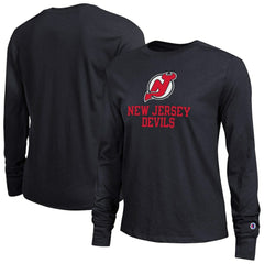 NHL New Jersey Devils Champion Women's Wordmark Lockup Long Sleeve T-Shirt - Black