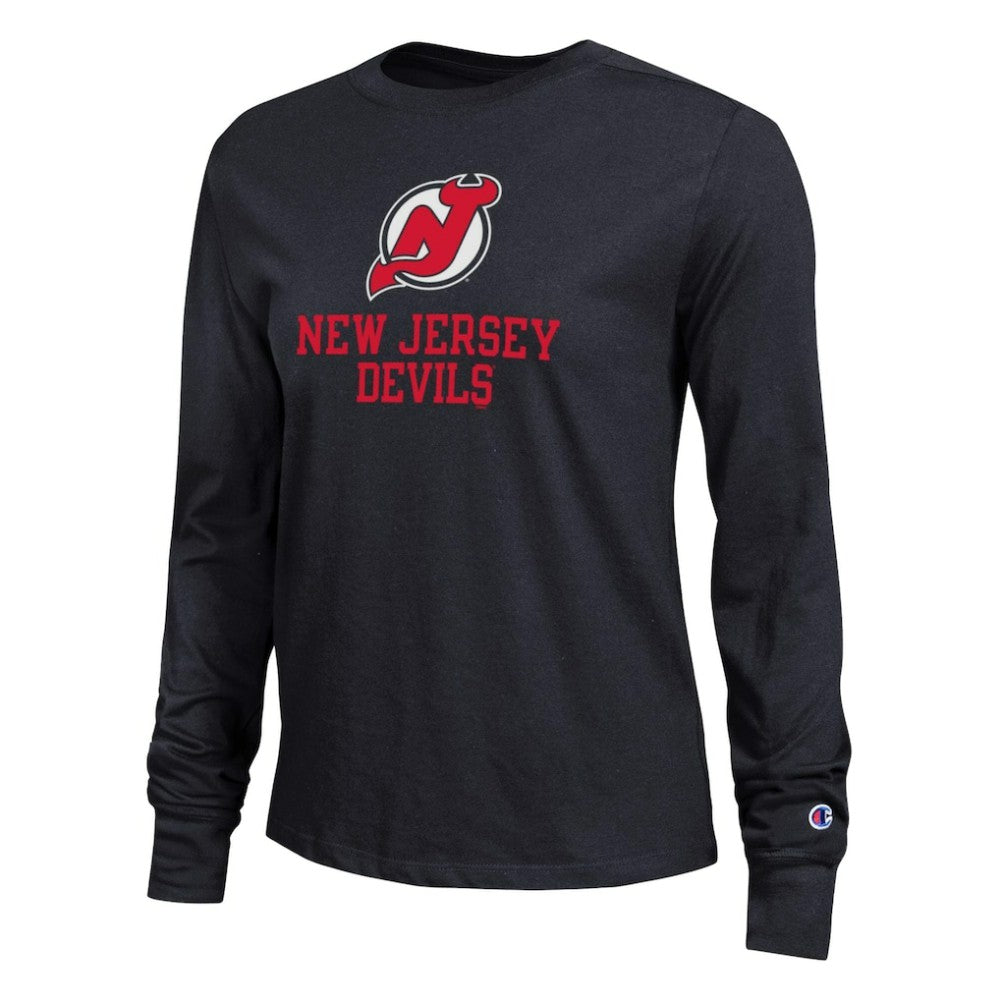NHL New Jersey Devils Champion Women's Wordmark Lockup Long Sleeve T-Shirt - Black