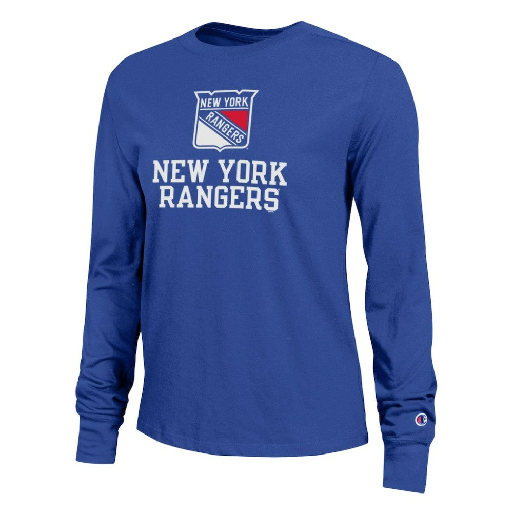 NHL New York Rangers Champion Women's Wordmark Lockup Long Sleeve T-Shirt - Royal