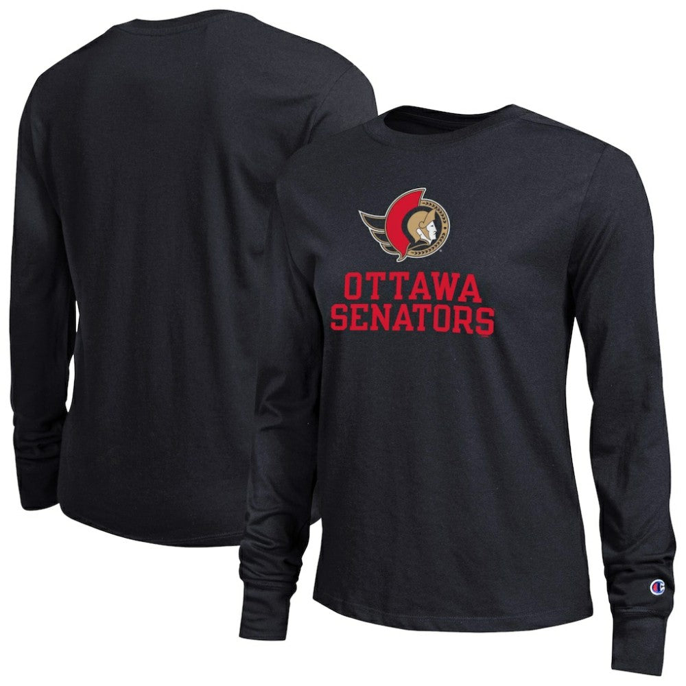 NHL Ottawa Senators Champion Women's Wordmark Lockup Long Sleeve T-Shirt - Black