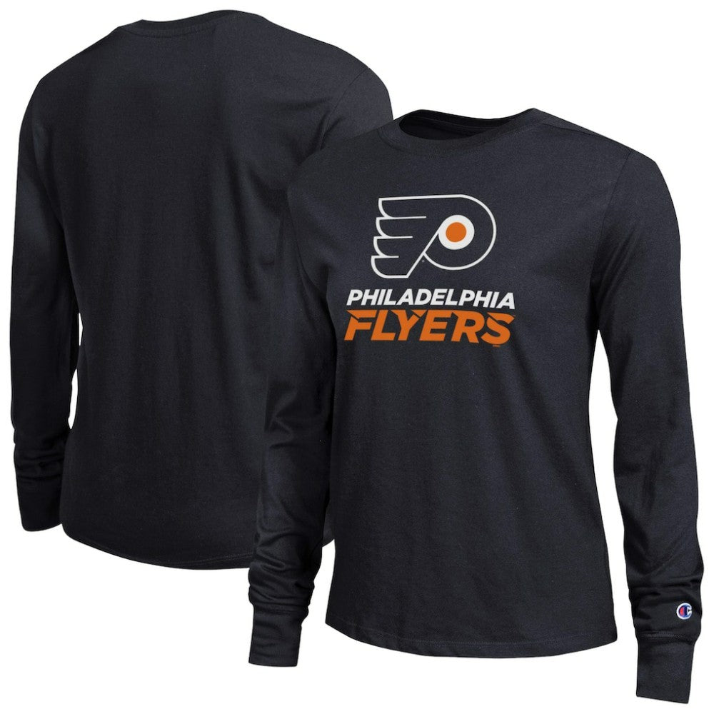NHL Philadelphia Flyers Champion Women's Wordmark Lockup Long Sleeve T-Shirt - Black