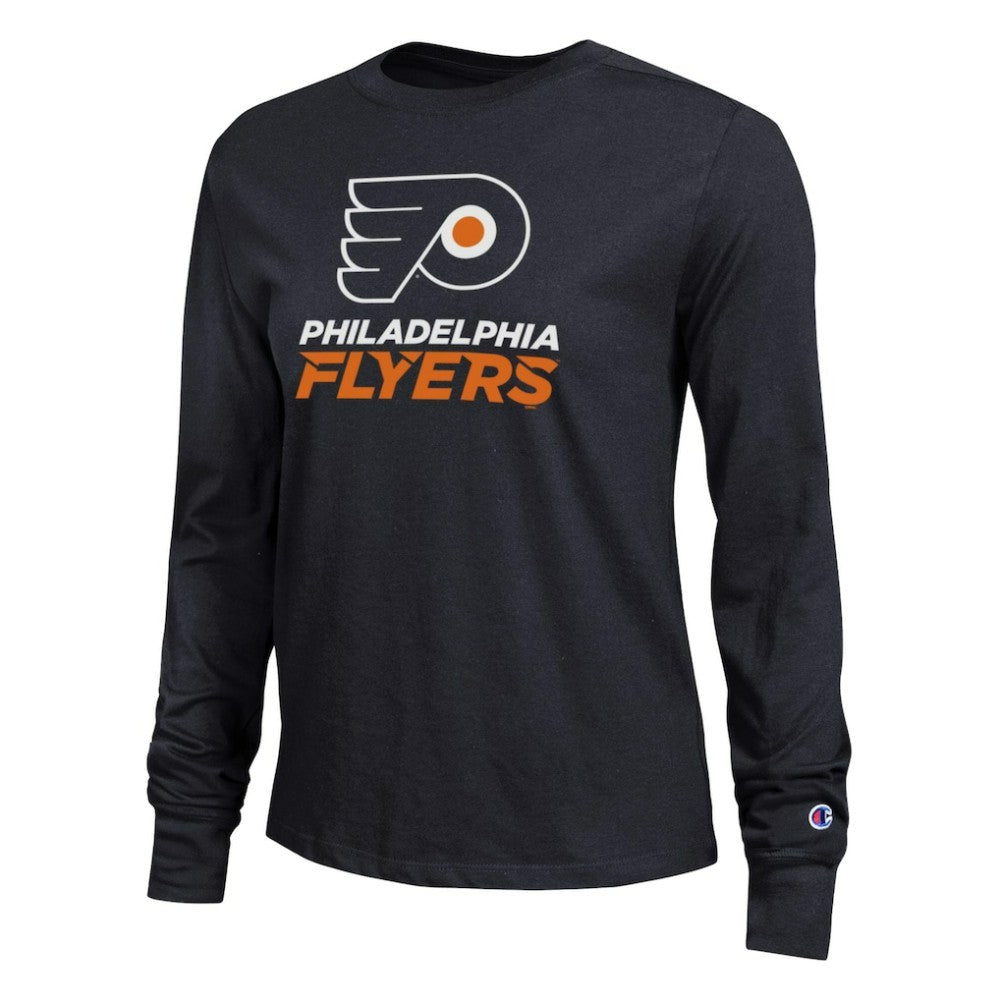 NHL Philadelphia Flyers Champion Women's Wordmark Lockup Long Sleeve T-Shirt - Black