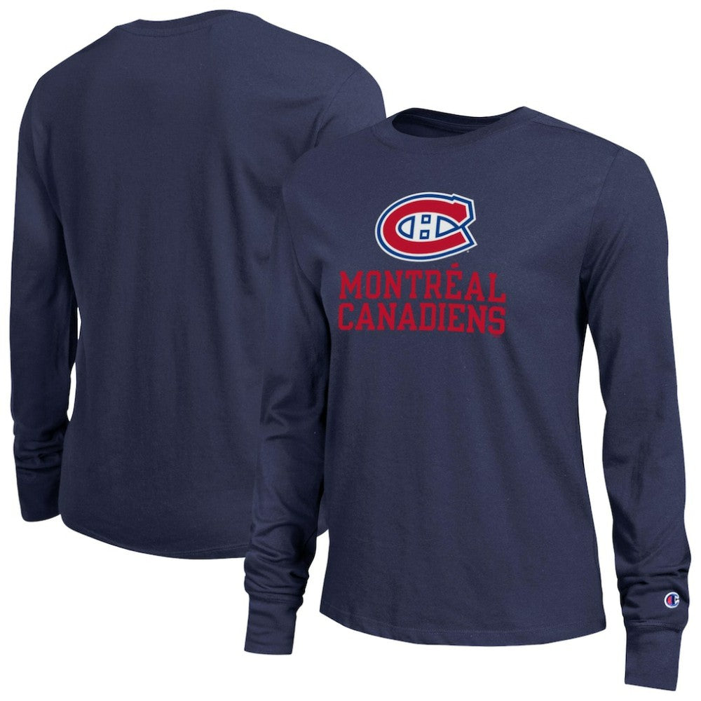 NHL Montreal Canadiens Champion Women's Wordmark Lockup Long Sleeve T-Shirt - Navy