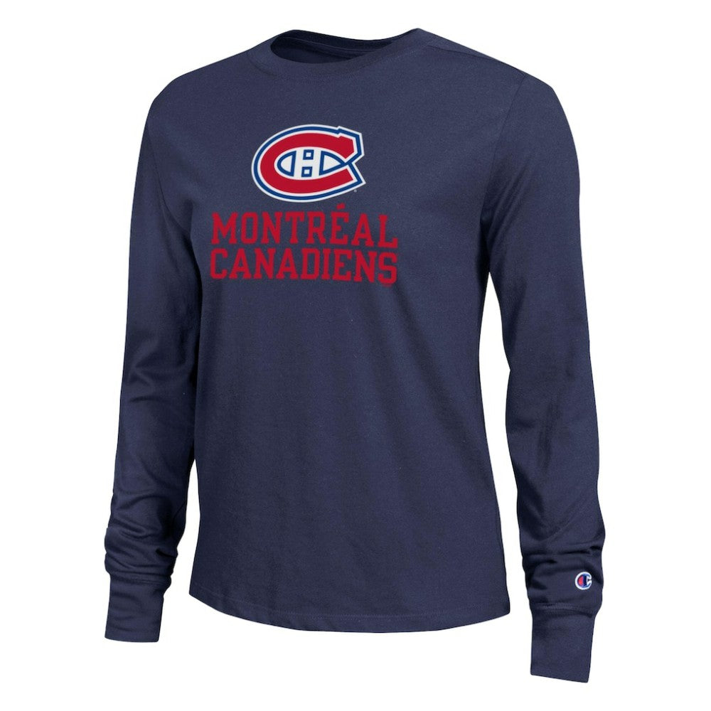 NHL Montreal Canadiens Champion Women's Wordmark Lockup Long Sleeve T-Shirt - Navy
