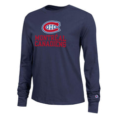 NHL Montreal Canadiens Champion Women's Wordmark Lockup Long Sleeve T-Shirt - Navy