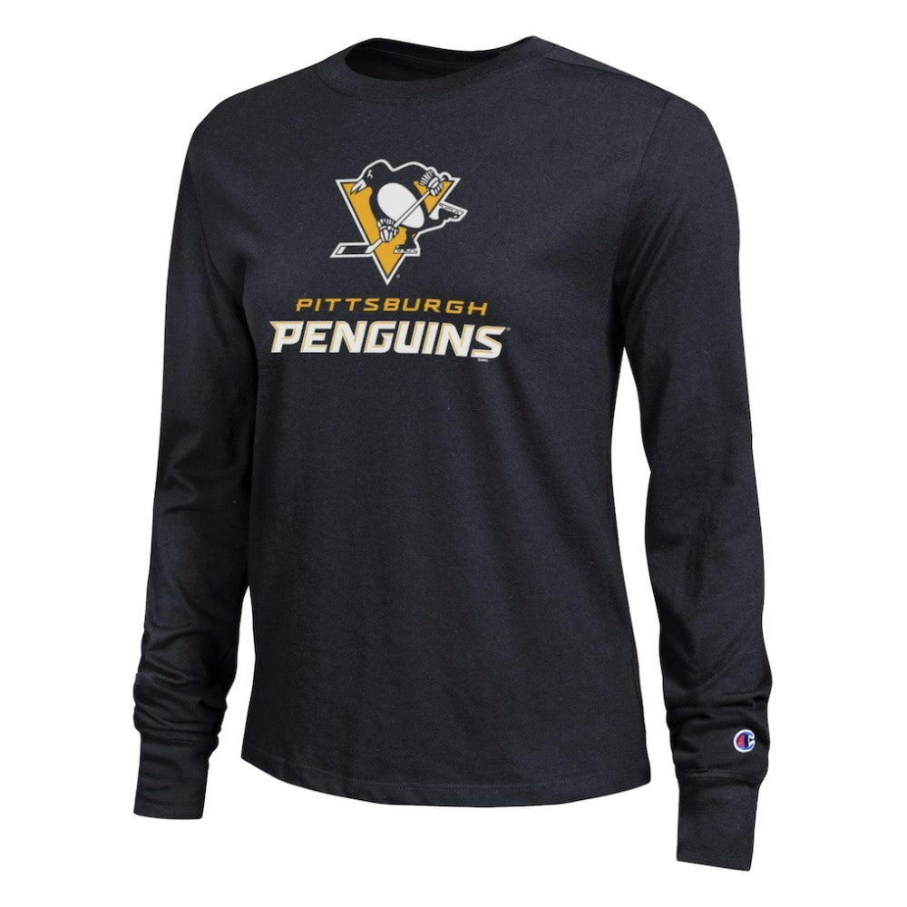NHL Pittsburgh Penguins Champion Women's Wordmark Lockup Long Sleeve T-Shirt - Black