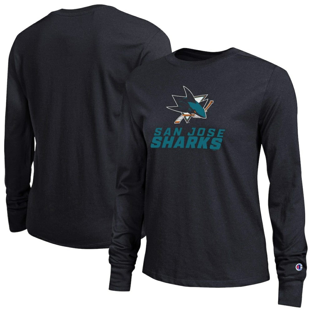 NHL San Jose Sharks Champion Women's Wordmark Lockup Long Sleeve T-Shirt - Black