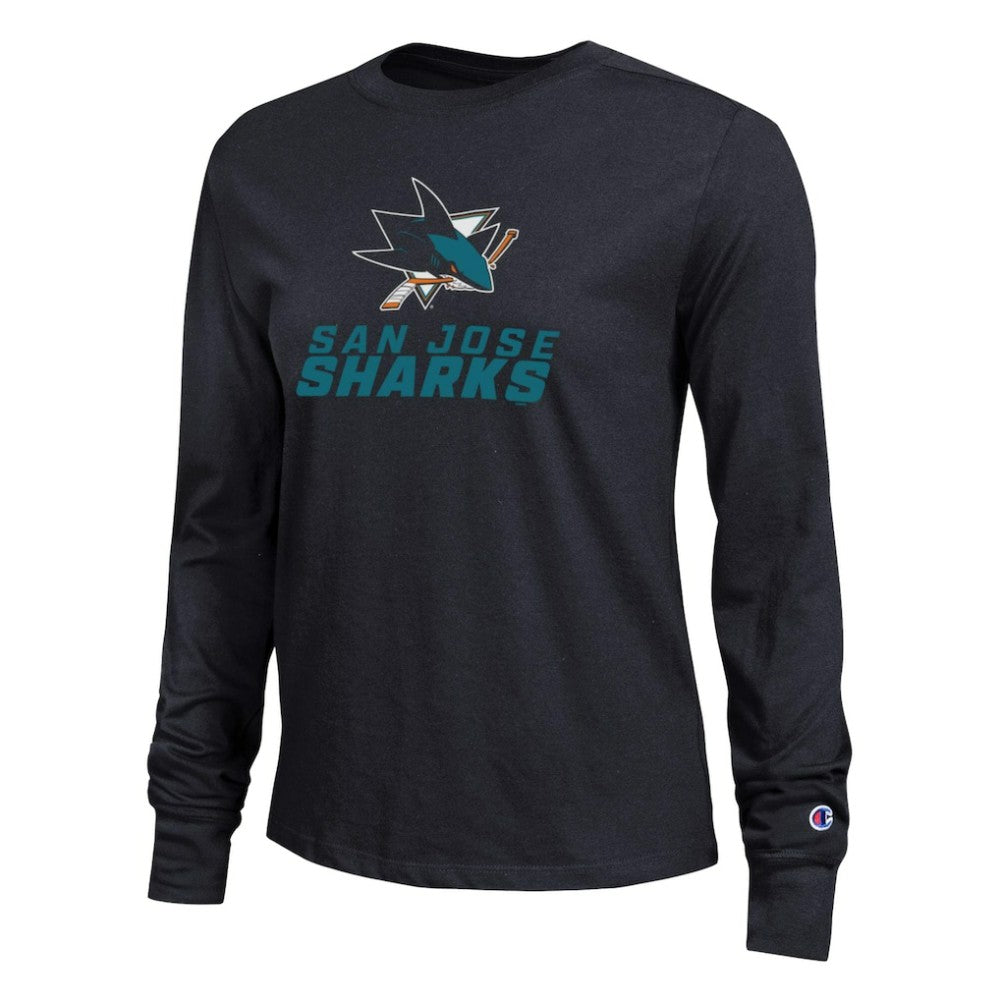 NHL San Jose Sharks Champion Women's Wordmark Lockup Long Sleeve T-Shirt - Black