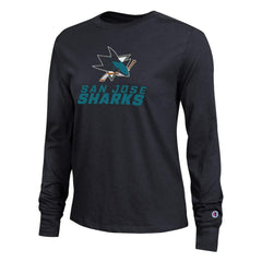 NHL San Jose Sharks Champion Women's Wordmark Lockup Long Sleeve T-Shirt - Black