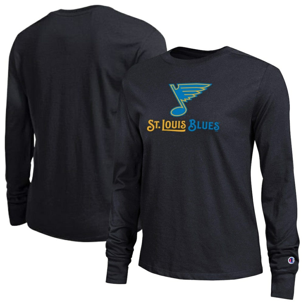 NHL St. Louis Blues Champion Women's Wordmark Lockup Long Sleeve T-Shirt - Black