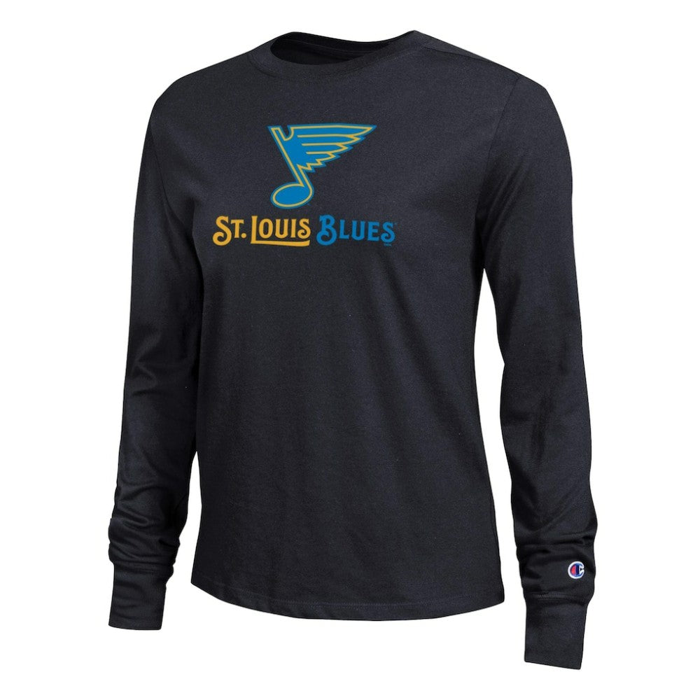 NHL St. Louis Blues Champion Women's Wordmark Lockup Long Sleeve T-Shirt - Black